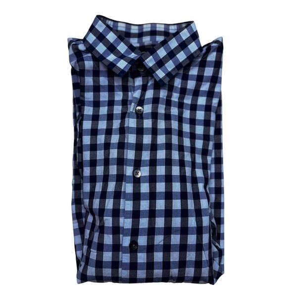 Express Modern Fit 16-16 1/2 Plaid Blue Button up Shirt Large preppy academia - Picture 2 of 8